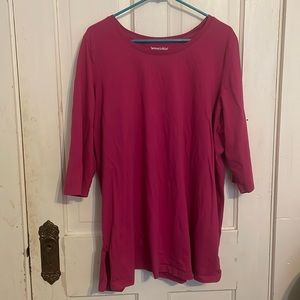 Woman Within pink half sleeve shirt.